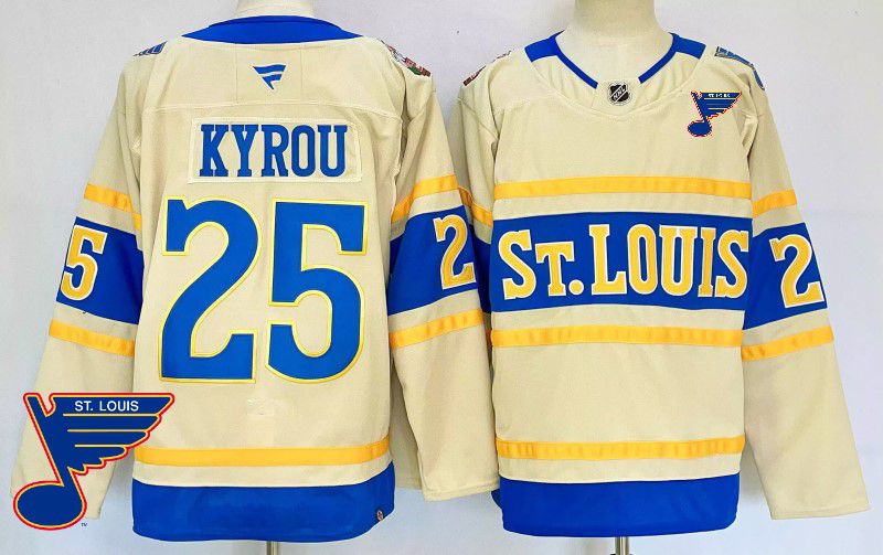 Men St.Louis Blues #25 Kyrou Cream Fanatics 2025 NHL Jersey style 3